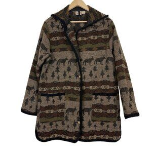 Vtg Woolrich Hooded Wool Blend Coat Sz Small WOLF Full Zip Buttons USA HTF